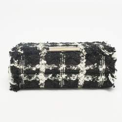 Pre Owned Carolina Herrera Black/White Tweed CHHC Pearl Embellished Shoulder Bag