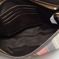 Pre Owned Carolina Herrera Brown/Red Signature Canvas and Leather Wristlet Pouch 