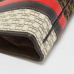 Pre Owned Carolina Herrera Brown/Red Signature Canvas and Leather Wristlet Pouch 