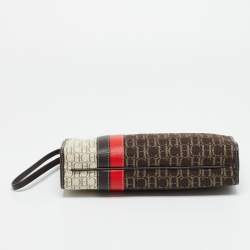 Pre Owned Carolina Herrera Brown/Red Signature Canvas and Leather Wristlet Pouch 