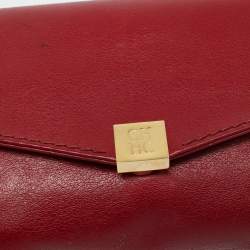 Pre Owned Carolina Herrera Red Leather Envelope Clutch