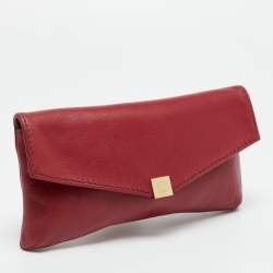 Pre Owned Carolina Herrera Red Leather Envelope Clutch