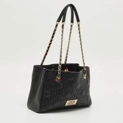 Pre Owned Carolina Herrera Black Monogram Leather CHHC Chain Tote