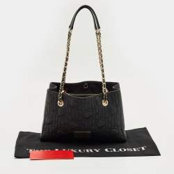Pre Owned Carolina Herrera Black Monogram Leather CHHC Chain Tote