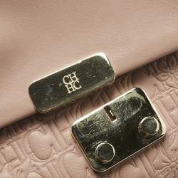 Pre Owned Carolina Herrera Pink Leather Pushlock Flap Top Handle Bag
