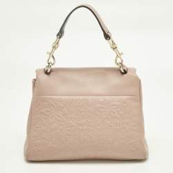 Pre Owned Carolina Herrera Pink Leather Pushlock Flap Top Handle Bag