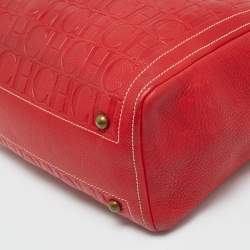 Pre Owned Carolina Herrera Red Monogram Embossed Leather Boston Tote