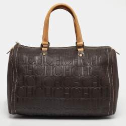 Pre Owned Carolina Herrera Dark Brown Monogram Embossed Leather Large Andy Satchel