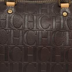 Pre Owned Carolina Herrera Dark Brown Monogram Embossed Leather Large Andy Satchel