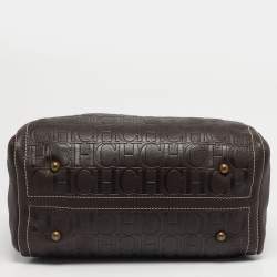 Pre Owned Carolina Herrera Dark Brown Monogram Embossed Leather Large Andy Satchel