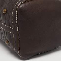 Pre Owned Carolina Herrera Dark Brown Monogram Embossed Leather Large Andy Satchel