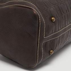 Pre Owned Carolina Herrera Dark Brown Monogram Embossed Leather Large Andy Satchel