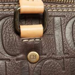Pre Owned Carolina Herrera Dark Brown Monogram Embossed Leather Large Andy Satchel
