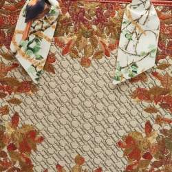 مملوكة مسبقًا Carolina Herrera Brown Floral Embroidered Monogram Canvas and Leather Shopper Tote