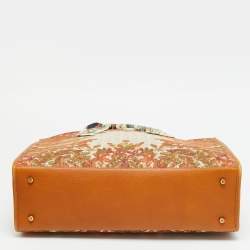 مملوكة مسبقًا Carolina Herrera Brown Floral Embroidered Monogram Canvas and Leather Shopper Tote