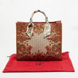 مملوكة مسبقًا Carolina Herrera Brown Floral Embroidered Monogram Canvas and Leather Shopper Tote