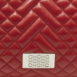 Pre Owned Carolina Herrera CHHC Logo Red Quilted Leather Chain Tote