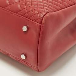 Pre Owned Carolina Herrera CHHC Logo Red Quilted Leather Chain Tote