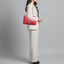 Pre Owned Carolina Herrera CHHC Logo Red Quilted Leather Chain Tote