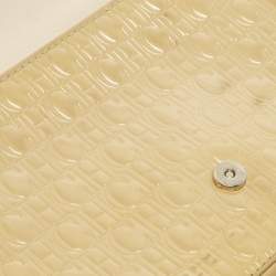 Pre Owned Carolina Herrera Bow Beige/Black Monogram Embossed Patent and Leather Shoulder Bag