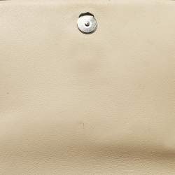 Pre Owned Carolina Herrera Bow Beige/Black Monogram Embossed Patent and Leather Shoulder Bag