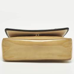 Pre Owned Carolina Herrera Bow Beige/Black Monogram Embossed Patent and Leather Shoulder Bag