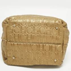 مملوكة مسبقًا Carolina Herrera Bow Gold Monogram Embossed Leather Bucket Bag