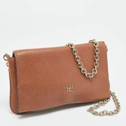 Pre Owned Carolina Herrera Brown Leather Chain Clutch