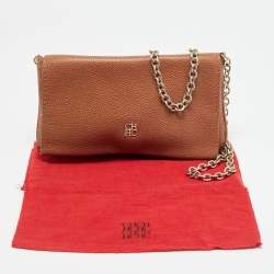 Pre Owned Carolina Herrera Brown Leather Chain Clutch