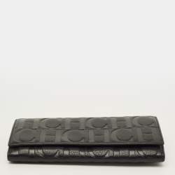 Pre Owned محفظة قلاب كارولينا هيريرا كونتيننتال جلد بنقشة مونوغرام سوداء