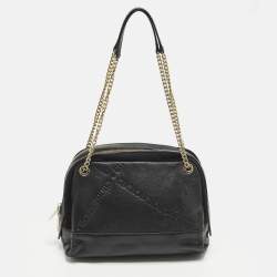 مملوكة مسبقًا Carolina Herrera Chain Black Logo Embossed Leather and Suede Satchel