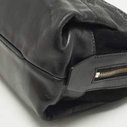 مملوكة مسبقًا Carolina Herrera Chain Black Logo Embossed Leather and Suede Satchel