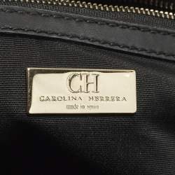مملوكة مسبقًا Carolina Herrera Chain Black Logo Embossed Leather and Suede Satchel