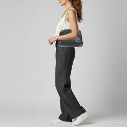 مملوكة مسبقًا Carolina Herrera Chain Black Logo Embossed Leather and Suede Satchel