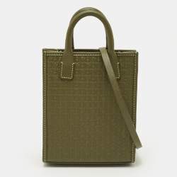 Pre Owned Carolina Herrera Mini Green Monogram Embossed Leather and Suede Tote