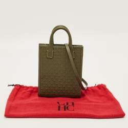 مملوكة مسبقًا Carolina Herrera Mini Green Monogram Embossed Leather and Suede Tote