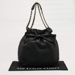 Pre Owned Carolina Herrera Bow Black Monogram Embossed Leather Bucket Bag