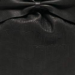 Pre Owned Carolina Herrera Bow Black Monogram Embossed Leather Bucket Bag