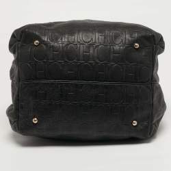 Pre Owned Carolina Herrera Bow Black Monogram Embossed Leather Bucket Bag