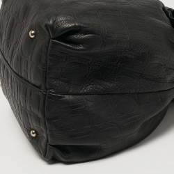 Pre Owned Carolina Herrera Bow Black Monogram Embossed Leather Bucket Bag