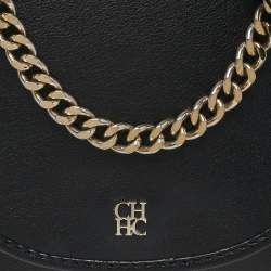 Pre Owned Carolina Herrera Flap Chain Black Leather Crossbody Bag