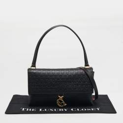 Pre Owned حقيبة كتف سي أتش كارولينا هيريرا كاميلوت متوسطة جلد منقوش باللون الأسود