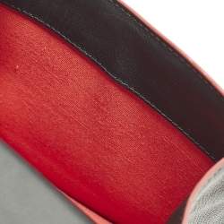 Pre Owned Carolina Herrera Pushlock Black/Red Logo Embossed Leather Top Handle Bag