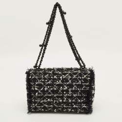 Pre Owned حقيبة كتف كارولينا هيريرا سلسلة لؤلؤ مزينة قماش أسود مبطن تويد