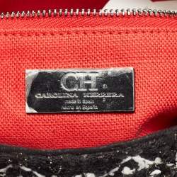 Pre Owned حقيبة كتف كارولينا هيريرا سلسلة لؤلؤ مزينة قماش أسود مبطن تويد