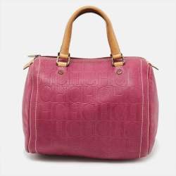 Pre Owned Carolina Herrera Andy Pink Embossed Leather Satchel