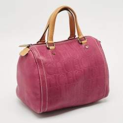 Pre Owned Carolina Herrera Andy Pink Embossed Leather Satchel
