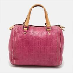 Pre Owned Carolina Herrera Andy Pink Embossed Leather Satchel