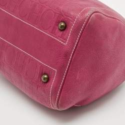 Pre Owned Carolina Herrera Andy Pink Embossed Leather Satchel