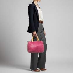 Pre Owned Carolina Herrera Andy Pink Embossed Leather Satchel